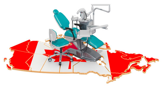 Map of Canada with dental equipment