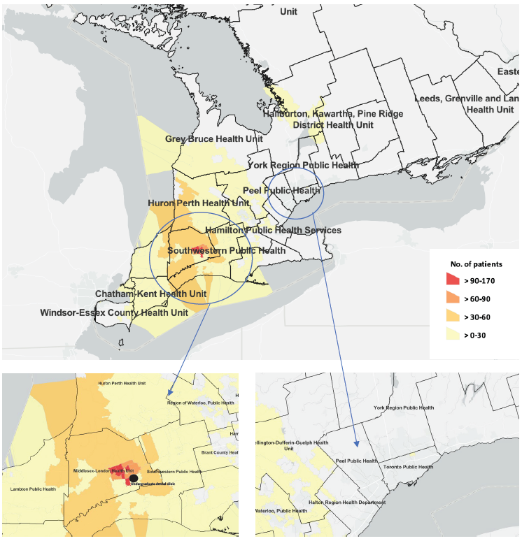 Distribution of patients at an undergraduate dental clinic  map